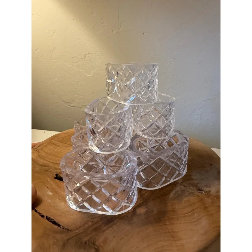 Vintage Acrylic Plastic Crystal Like Napkin Rings Set of 8
